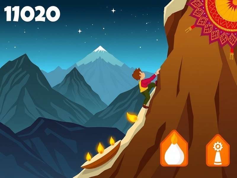 Cinnamon Mountain Climb gameplay showing character climbing Himalayan peak